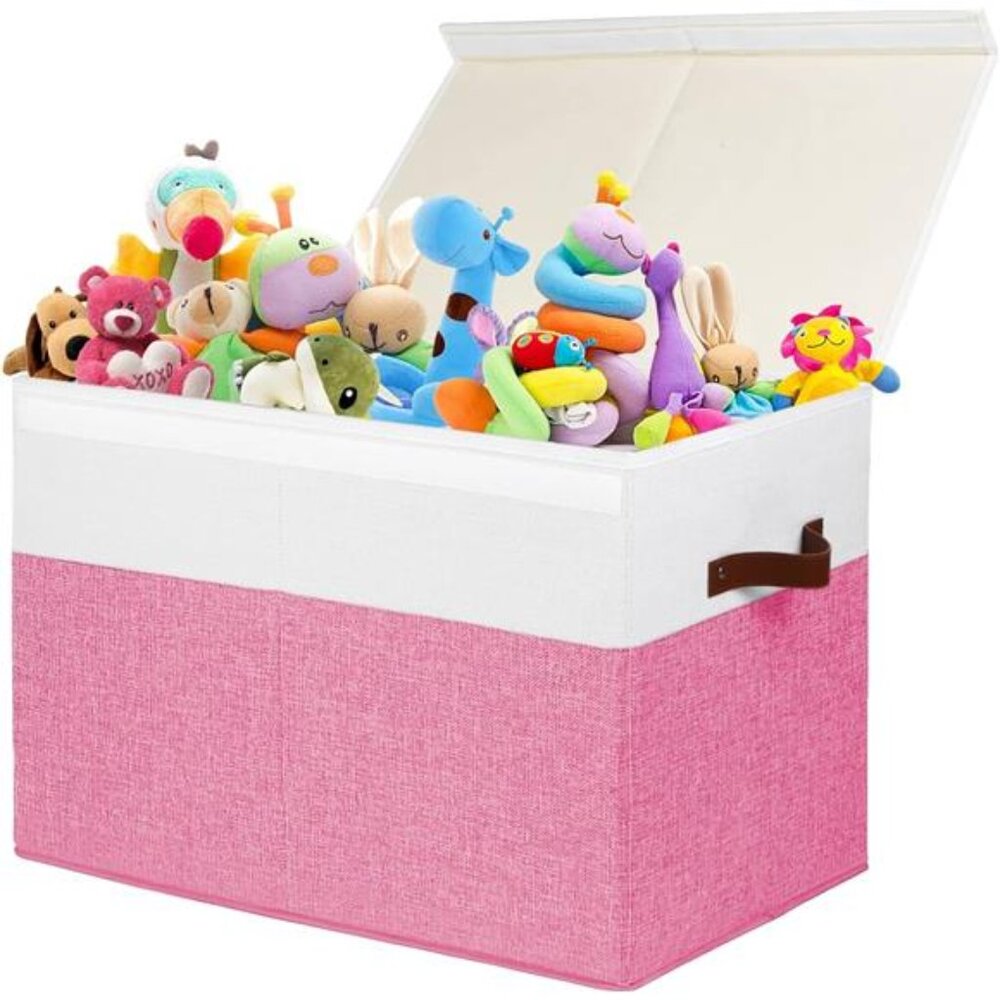 Large Toy Box with Lid, Sturdy Toy Storage Chest Bin Boxes Organizer Basket